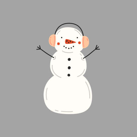 Snowman in pink cold-weather earmuffs. Vector illustrationのイラスト素材