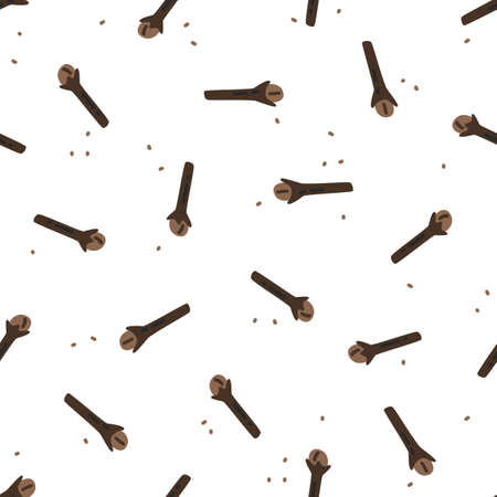 Dried cloves on a white background. Vector seamless patternのイラスト素材