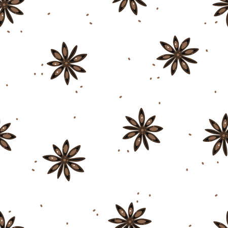 Star anise or badian on a white background. Vector seamless patternのイラスト素材