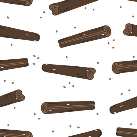 Cinnamon sticks on a white background. Vector seamless patternのイラスト素材
