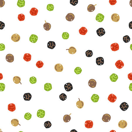 Black, green, white, and pink peppercorns. Vector seamless patternのイラスト素材