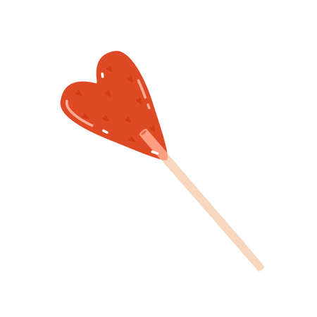 Red heart shaped lollipop. Vector flat illustrationのイラスト素材