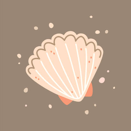 Pink seashell, scallop. vector flat illustrationのイラスト素材