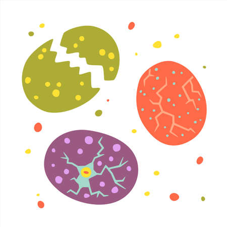 Set with colorful dinosaur eggs. Vector flat illustration collectionのイラスト素材