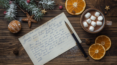 Christmas. St. Nicholas Day. New Year. Letter from St. Nicholas on a wooden table.の素材