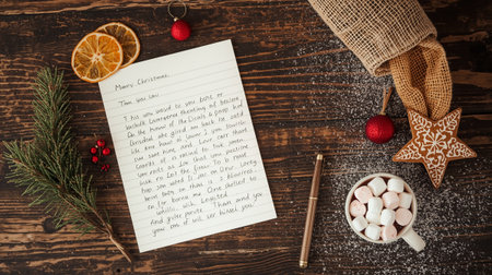 Christmas. St. Nicholas Day. New Year. Letter from St. Nicholas on a wooden table.の素材