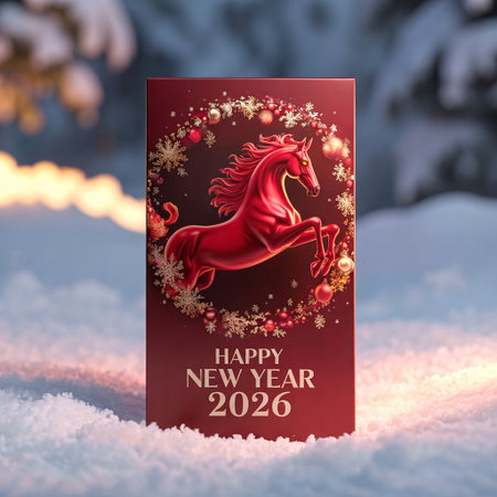 New Year. The symbol of 2026 is a red fiery horse.の素材