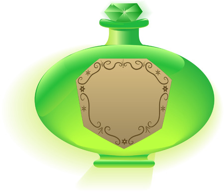 Green bottle of perfume with vintage labelのイラスト素材