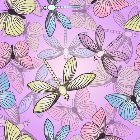 Seamless background with butterflies and dragonfliesのイラスト素材