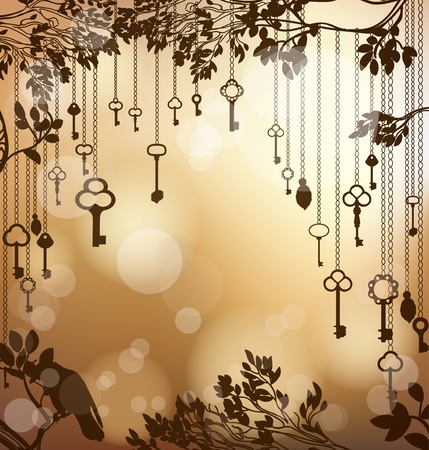 Golden glittering background with antique keysのイラスト素材