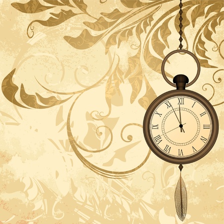 Vintage grungy background with pocket watches on chainのイラスト素材