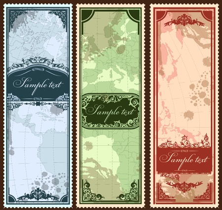 Set of three vintage bookmarks with map partsのイラスト素材