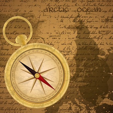 Antique sailor background with old grungy map and golden compassのイラスト素材