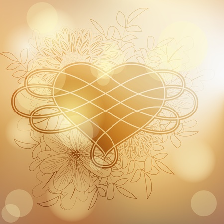 Vintage golden valentine card with heart and garden flowersのイラスト素材