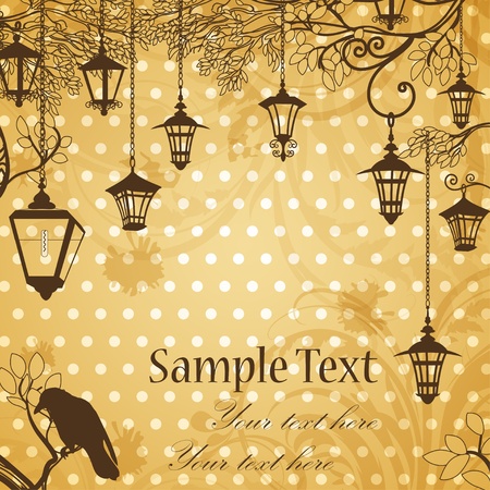 Vintage background with tree branches and retro street lampsのイラスト素材