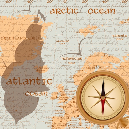 Vintage travel background with antique compassのイラスト素材
