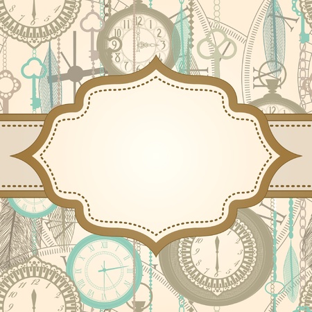 Invitation card with retro frame and clock patternのイラスト素材