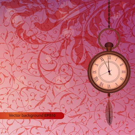 Abstract wallpaper with pink floral branches and pocket watchのイラスト素材