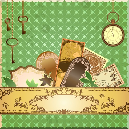 Vector scrapbooking luxury card with marks and stickers  Every object can be moved and used separately のイラスト素材