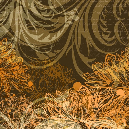 Autumn handdrawn background with chrysanthemum flowersのイラスト素材