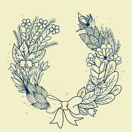 Sketch of floral wreathのイラスト素材
