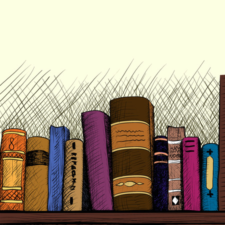 Sketch background with a book shelfのイラスト素材