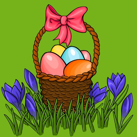 Easter egg basket with spring flowersのイラスト素材