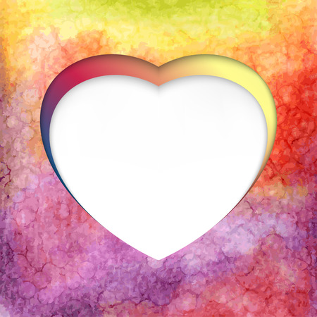 Vector heart-shaped frame on watercolor backgroundのイラスト素材