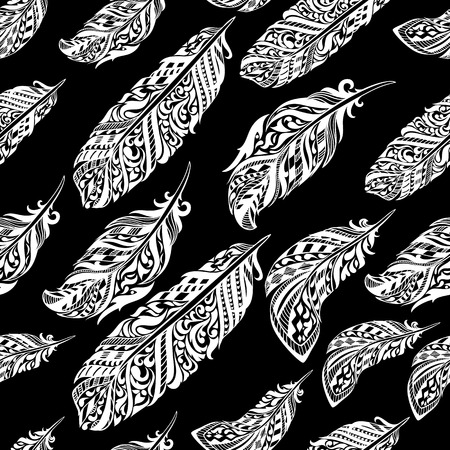 Vector seamless pattern with etno ornate feathersのイラスト素材