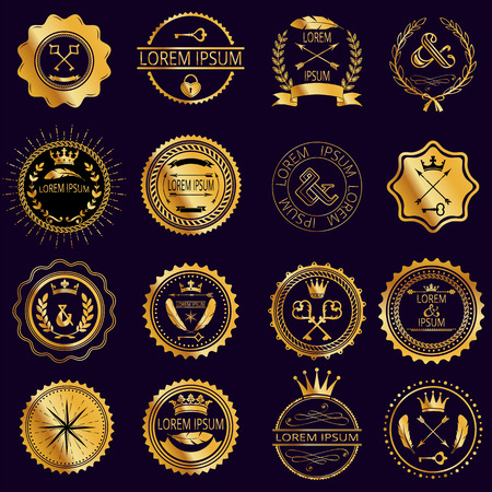 Collection of vintage round golden badgesのイラスト素材