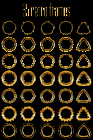 Collection of 35 vector golden frames for stamps and seals  All brushes attached のイラスト素材
