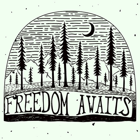 Freedom awaits grungy handdrawn quote posterのイラスト素材