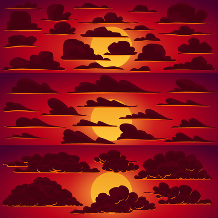 Collection of vector cartoon clouds in sunset colorsのイラスト素材