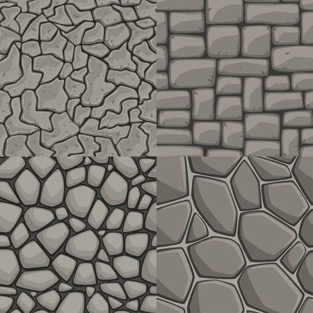 Vector cartoon stone wall seamless texture collectionのイラスト素材