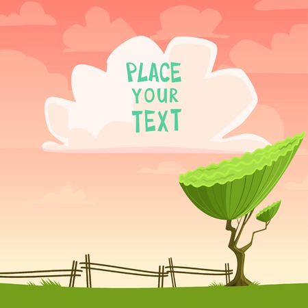 Vector cartoon placard with a treeのイラスト素材