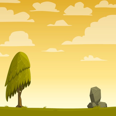 Cartoon nature background with a tree. Vector illustration.のイラスト素材