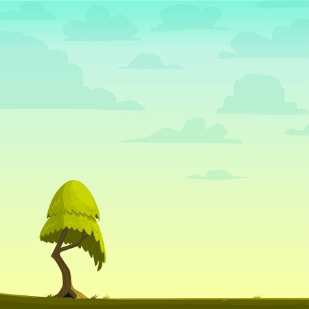 Cartoon nature background with a tree. Vector illustration.のイラスト素材