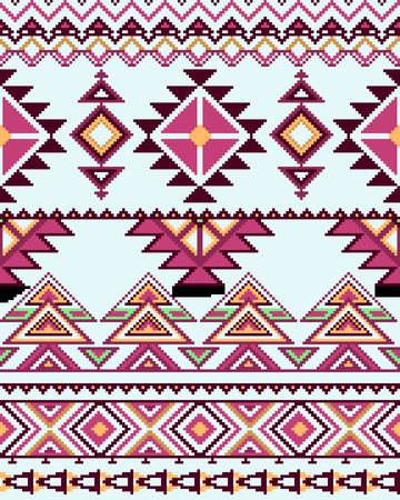 Bright seamless background with pixel pattern in aztec geometric tribal style. Vector illustration.