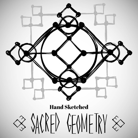 Abstract background with hand sketched sacred geometry drawing. Tribal style. Vector illustration.のイラスト素材