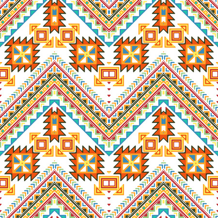 Seamless hand drawn chevron pattern with aztec ethnic and tribal ornament. Vector bright colors boho...