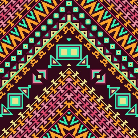 Seamless hand drawn chevron pattern with aztec ethnic and tribal ornament. Vector dark and bright...