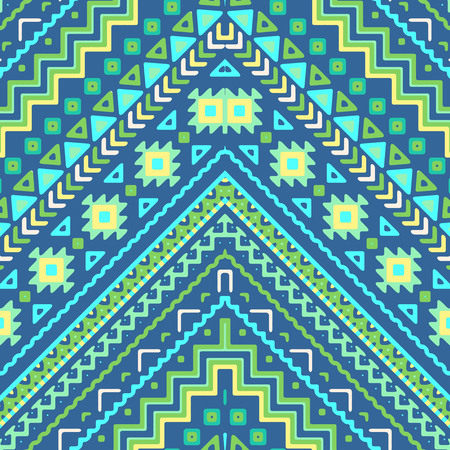 Seamless hand drawn chevron pattern with aztec ethnic and tribal ornament. Vector bright colors boho fashion illustration.のイラスト素材