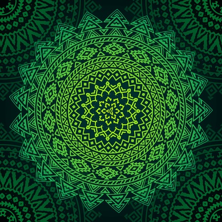 Seamless oriental pattern, indian ethnic background with mandala ornament. Vector illustration.のイラスト素材