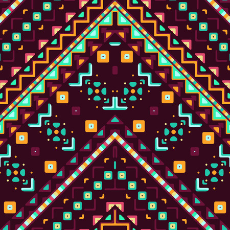 Seamless hand drawn chevron pattern with aztec ethnic and tribal ornament. Vector dark and bright...