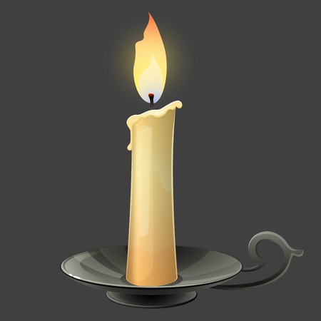 Burning candle in black metal candle holder. Vector illustration.のイラスト素材