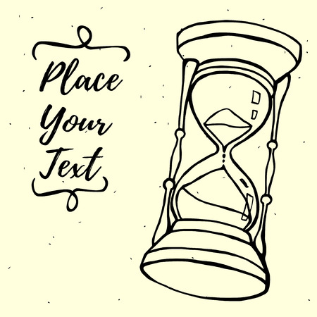 Grungy background with hourglass in sketch handdrawn style. Inky vector illustration.のイラスト素材