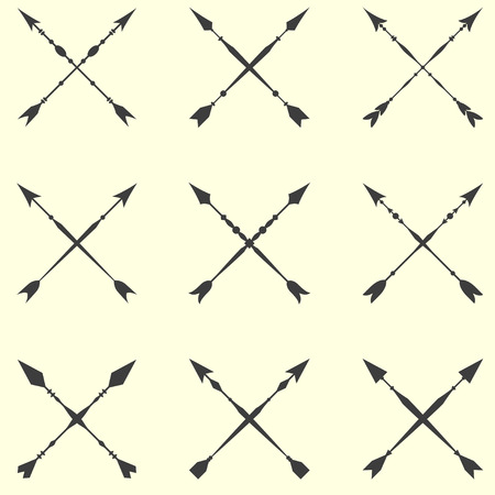 Arrow clip art set in on white background. Collection of crossed vintage arrows with clear geometric silhouettes.のイラスト素材