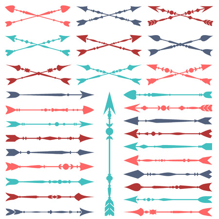 Arrow clip art set in on white background. Collection of vintage arrows with clear geometric silhouettes.のイラスト素材