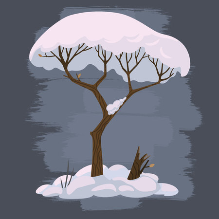 Winter cartoon tree in snow Illustration.のイラスト素材