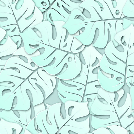 Seamless background with laser cut tropical leavesのイラスト素材
